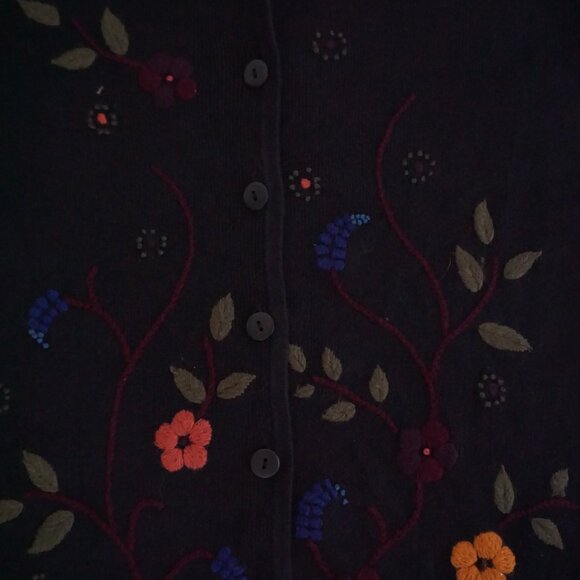 Coldwater Creek Black Cotton Embroidered Floral Jacket Cabincore Boho XL - Picture 6 of 11